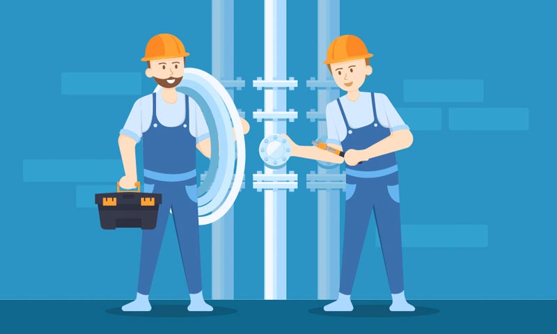 Illustration - Plumbers Fixing Piping